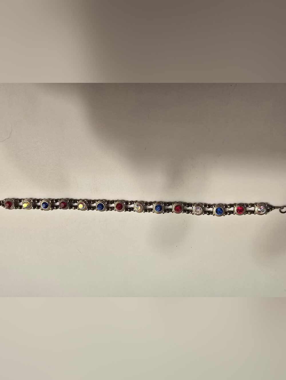 Vintage Patrotic, Festive,  Rhinestone Sterling  Tennis Bracelet!